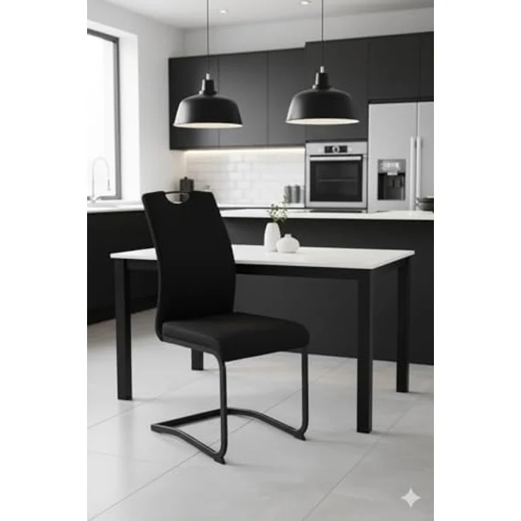 Hela Tische, 2er Set Esszimmerstuhl Freischwinger Riga, Bezug Samt Cordoptik Schwarz, Vierkant Schwinger-Gestell, Lehne mit Griff, 120kg belastbar – Bild 2