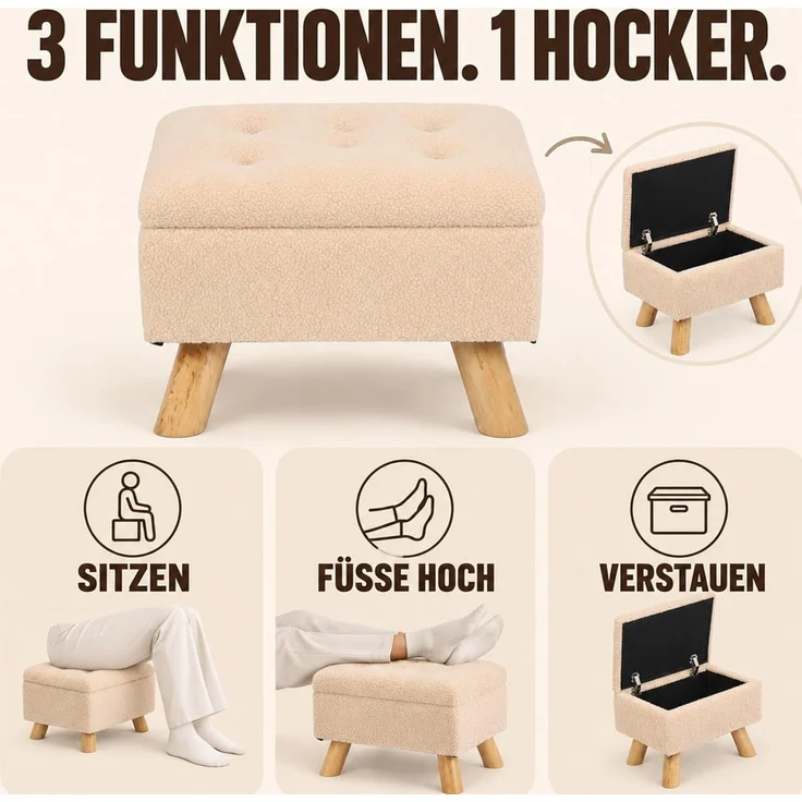 Relaxdays Hocker mit Stauraum Teddystoff – Bild 5