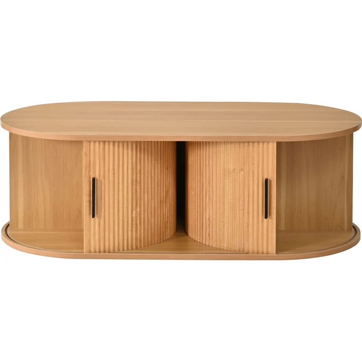 Couchtisch 100 x 50 x 33 cm, mit ovaler Tischplatte, mit verdeckt liegendem Stauraum, aus MDF und Spanplatte, Naturfarben – Bild 23