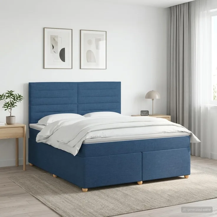 vidaXL Boxspringbett mit Matratze mit Kopfteil Blau 160 x 200 cm Stoff 3453920