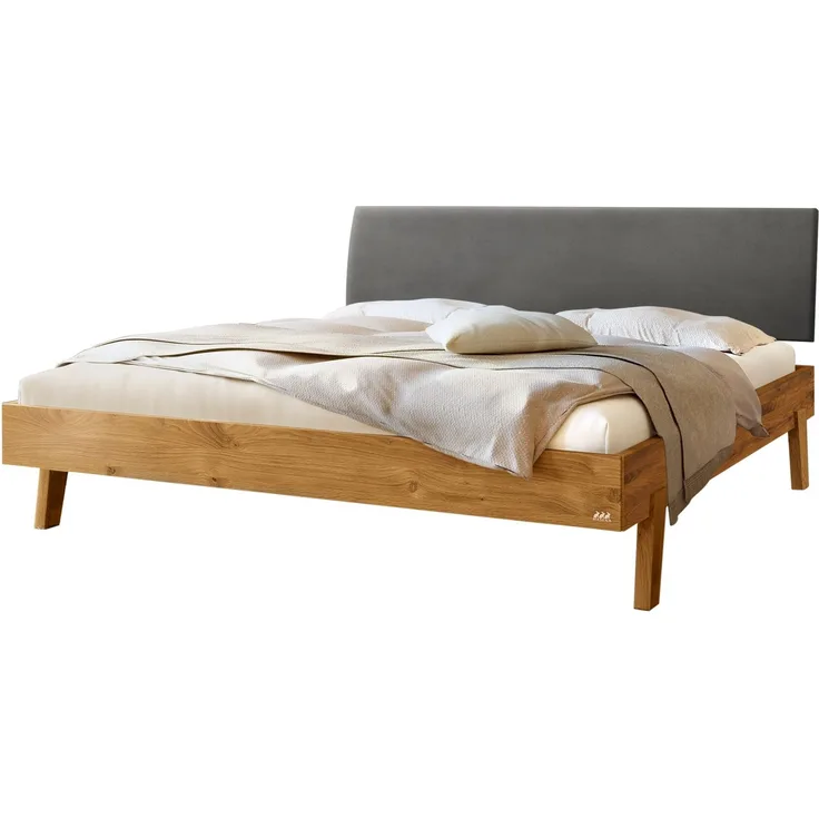 Hasena Bett Lorenzo Wildeiche mit gepolstertem Kopfteil 100x200 cm, Fußhöhe 20 cm – Trento