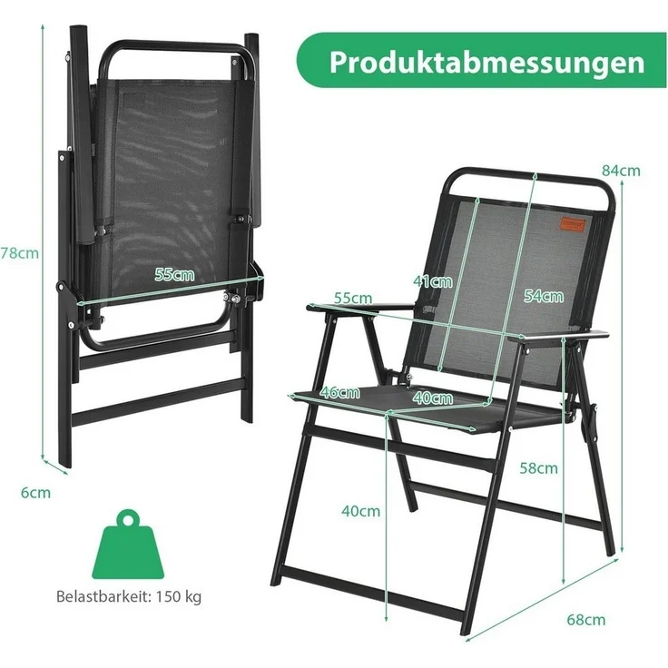 COSTWAY Gartenstuhl 4er Set Klappstühle (4 St), klappbar bis 150kg – Bild 2