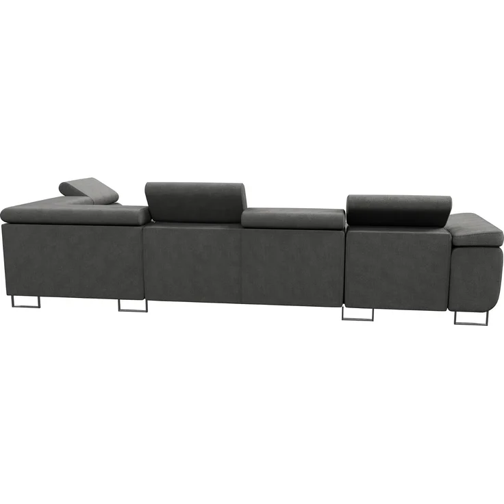 Wohnlandschaft Caris U mit Schlaffunktion, einstellbare Kopfstützen und zwei Bettkästen (Schwarz (Kronos 07), Ecksofa Links) – Bild 6