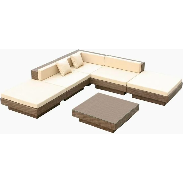 PureHaven Rattangarnitur 300x300 cm elegant geformt strapazierfähig und extra stabil inkl. Sitz- und Rückenkissen creme-weiße Sitzauflagen – Bild 4