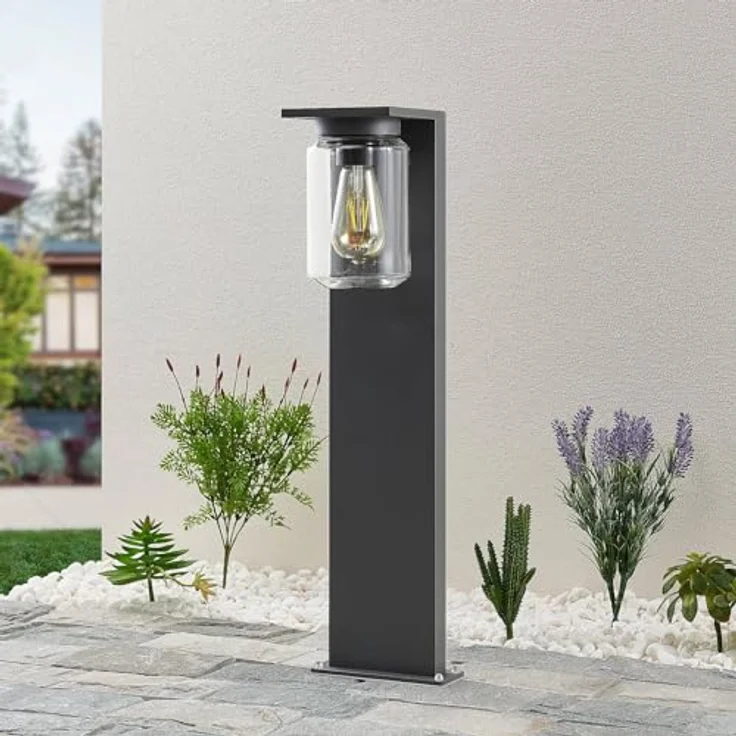 Lucande Außenleuchte Semka, spritzwassergeschützte Wegeleuchte in Schwarz aus Aluminium, 1-flammig E27, IP54 – Bild 3