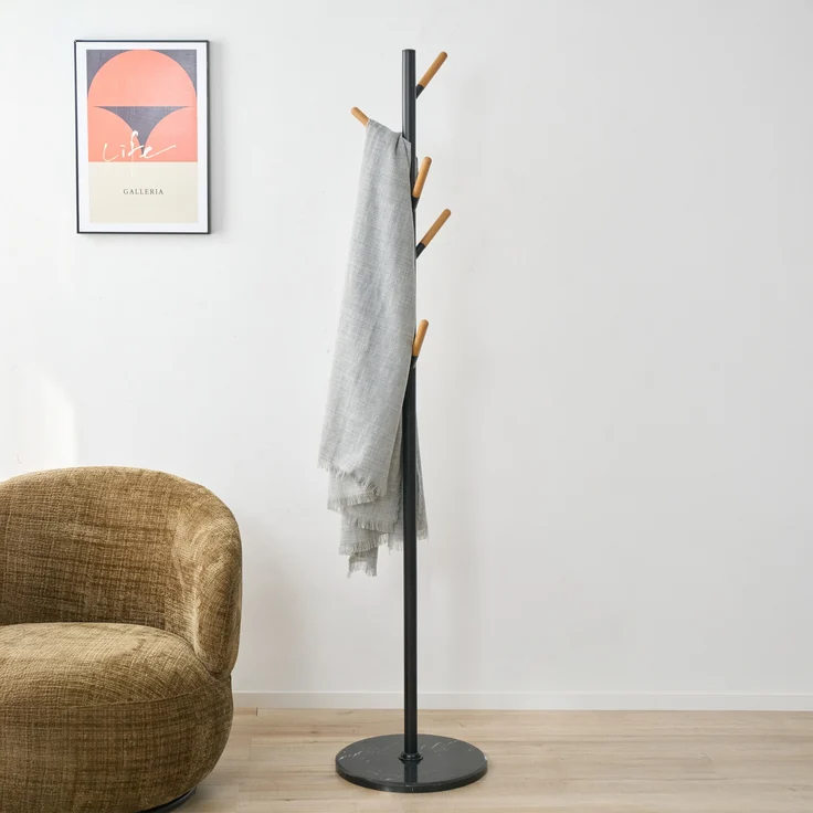 Garderobenständer Nacka 172x37 cm Schwarz + Holzoptik [en. casa] – Bild 2