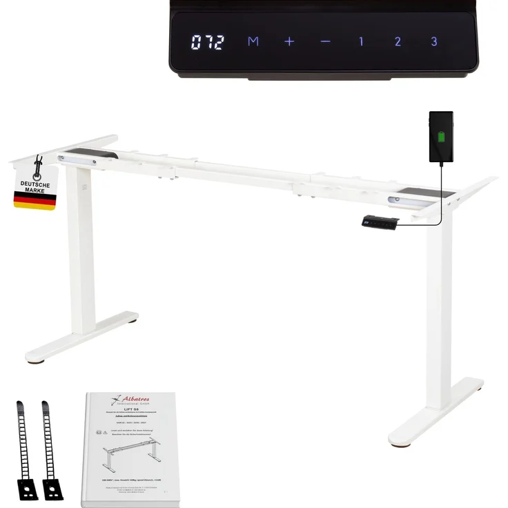 Albatros höhenverstellbares Schreibtisch Tischgestell elektrisch | LIFT S5 Weiß | Gestell, Tischbeine, Tischfüße Metall | Display | 120Kg belastbar – Bild 1