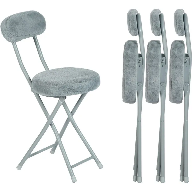 MEUBLE COSY Klappstuhl 4er Set mit Rücklehne und Fußstütze Gepolstert aus Kunstfell Faltbar Küchenstuhl Schreibtischstuhl, Grau, 30 x 45 x 75 cm