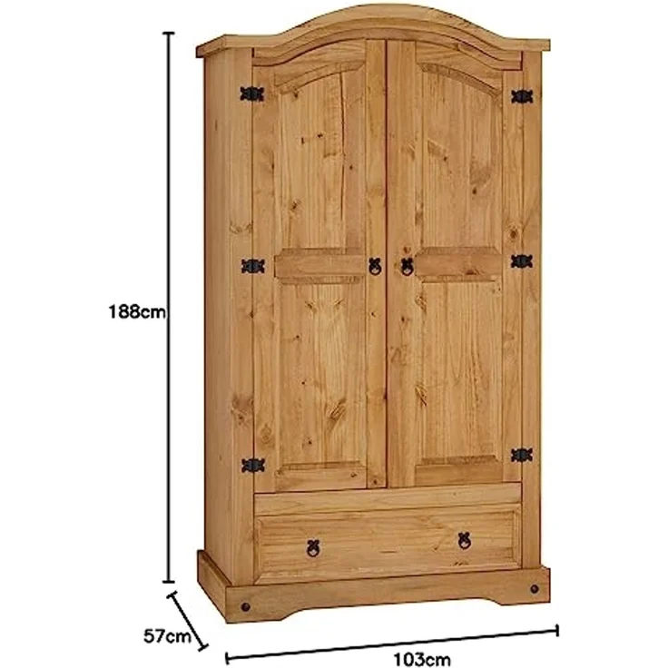 Kleiderschrank Salsa Garderobenschrank Mexiko Möbel Kiefer massiv, gebeizt/gewachst, 2 Türen und 1 Schublade – Bild 2