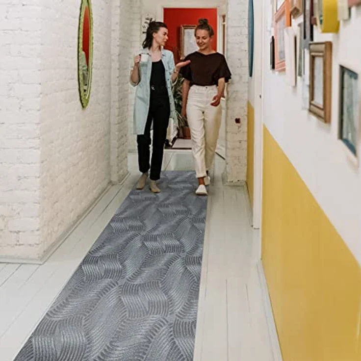 ANRO Küchenläufer JULIANNA Premium Teppichläufer, Grau, 50x100 cm, Velours, 3 mm Höhe, Trittschalldämmend, Fußbodenheizungsgeeignet – Bild 2