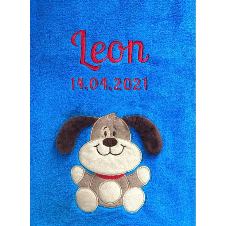 KIDDI-MEDIA Babydecke mit Name und Geburtsdatum Bestickt/kuschelig weich / 1A Qualität (Blau - Hund)