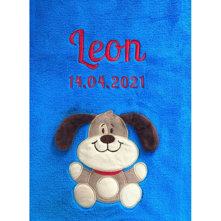 KIDDI-MEDIA Babydecke mit Name und Geburtsdatum Bestickt/kuschelig weich / 1A Qualität (Blau - Hund)