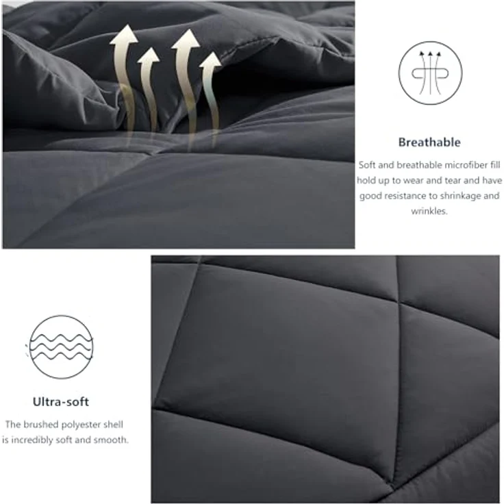WAVVE Bettdecke 240x260 cm Ganzjahresdecke 4 Jahreszeiten, Steppdecke 300gsm Mikrofaser 260x240, Super Weiche Zudecke Schlafdecke Atmungsaktive 240x260 Grau – Bild 6