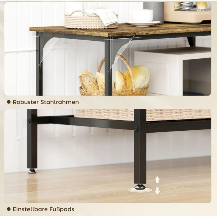 DESVIAE Regal mit Arbeitsplatte und 2 Ablagen 100x90x50 cm Spanplatte Rustikales Braun – Bild 5