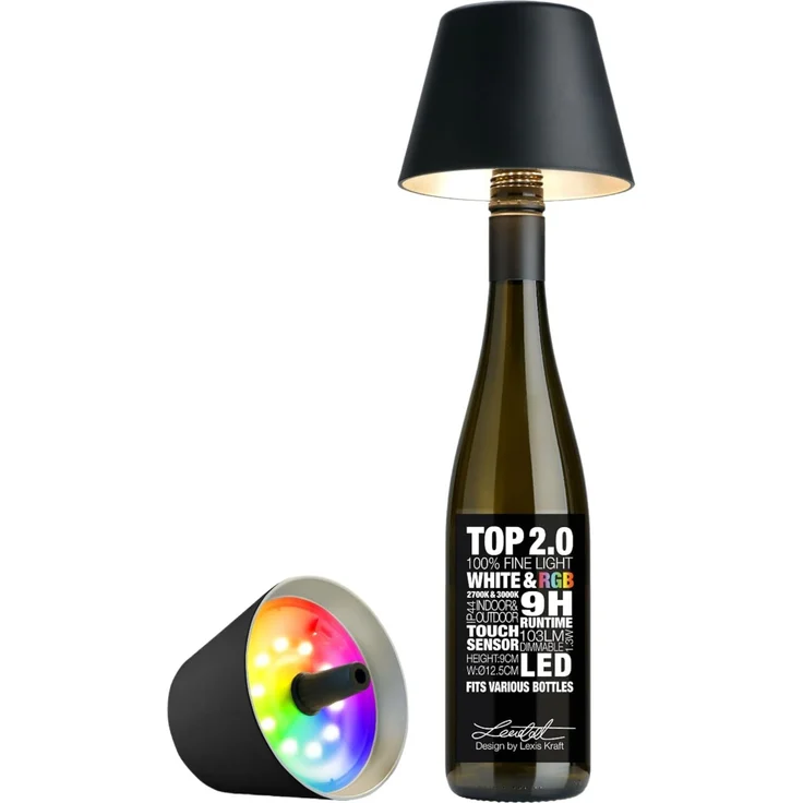 Sompex Flaschenleuchte TOP 2.0 Schwarz LED RGBW mit Akku – Bild 1