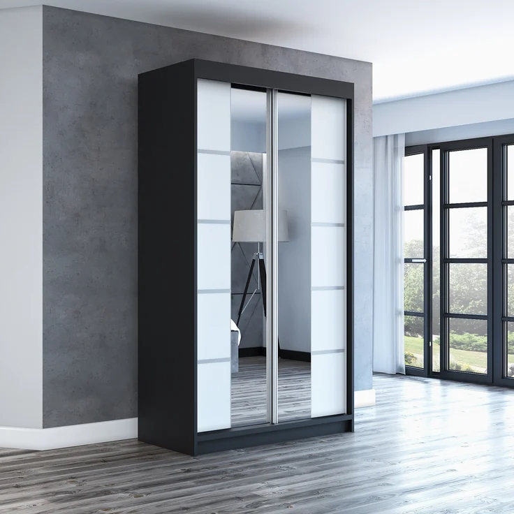 Schwebetürenschrank ERA 2-türig Schrank 120 cm (mit Spiegel) Farbe: Schwarz , weiß – Bild 2