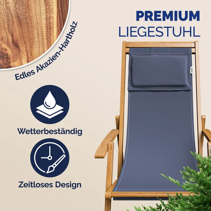 Sonnenliege Gartenstuhl Akazienholz 4 verschiedene Farben – Bild 2