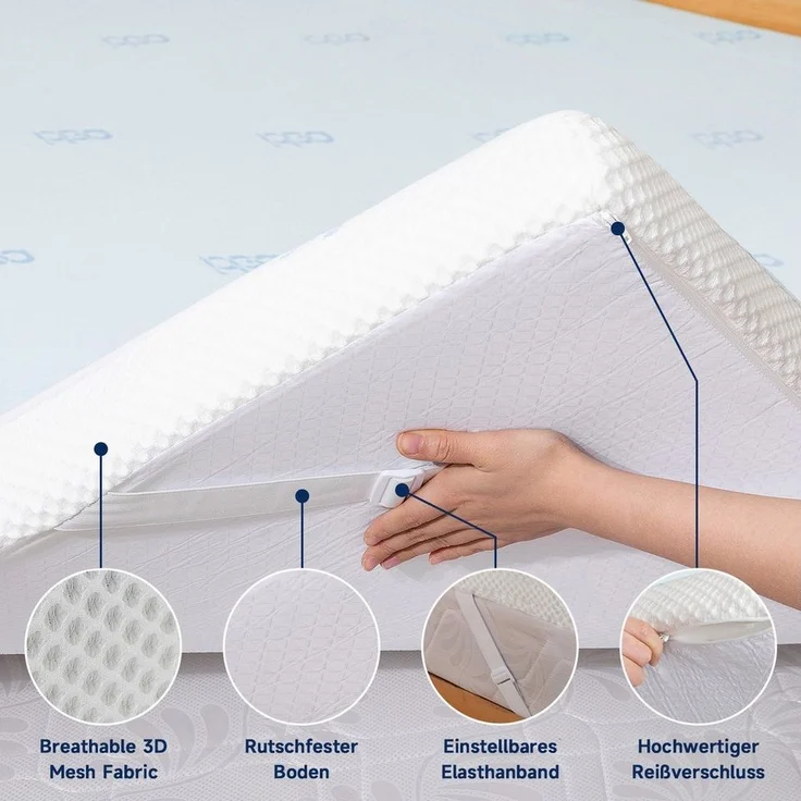Esun, Topper Topper, Gel Matratzen Topper H3/H4 aus 7,5 cm Höhe Memory Foam Gewebe, 7.5 cm hoch, (Set, Geeignet für Seiten-, Rücken- und Bauchschläfer), Bequeme Matratzentopper für Boxspringbett und Unbequemem Betten – Bild 2
