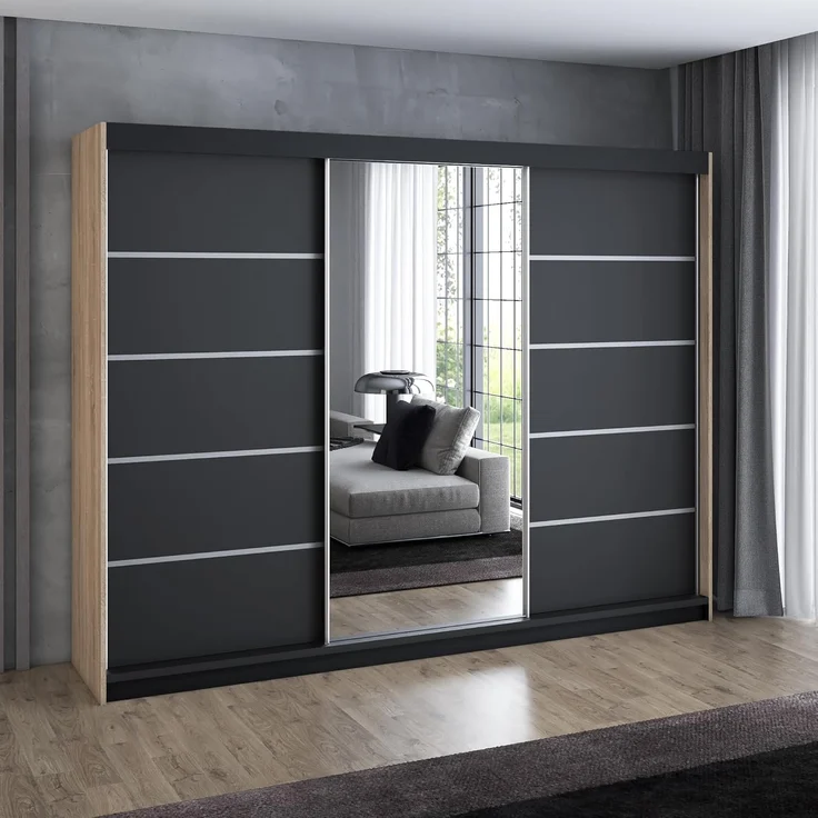 A&J MöbelLand GmbH Schwebetürenschrank VILANO mit 4 Schubladen und Spiegel (Kostenlose Lieferung – nur für kurze Zeit! TOP ANGEBOT! Geräumiger Schrank mit einer Breite von 200 cm und Spiegel, ideal zur Aufbewahrung von Kleidung und Accessoires. 4 Schub... – Bild 1