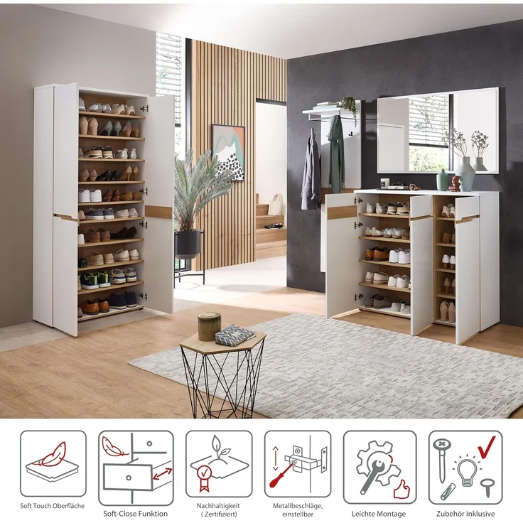 Memphis Schuhschrank in Weiß, Artisan Eiche Optik - Schuhregal mit viel Stauraum für Ihre Schuhe - 120 x 107 x 38 cm (B/H/T) – Bild 5