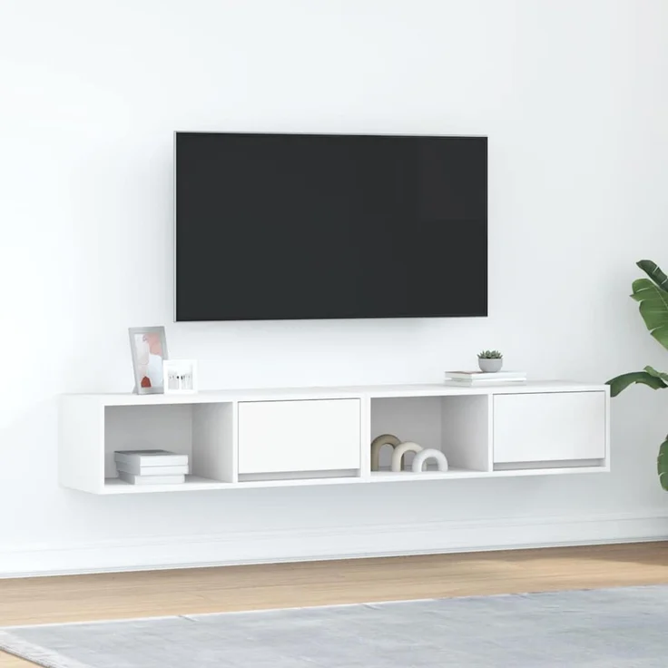 2 pcs TV-Schrank, Lowboard TV Weiß 80x31x25,5 cm Holzwerkstoff – Bild 1