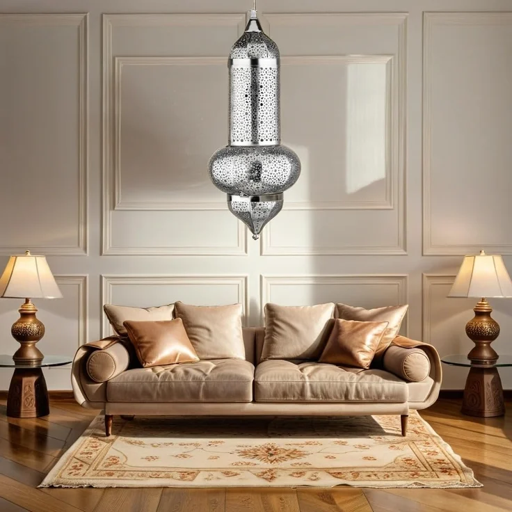 Marrakesch Orient & Mediterran Interior Pendelleuchte Orientalische Pendelleuchte Jamini Silber 51 cm, Handarbeit & Boho, Leuchtmittel nicht im Lieferumfang enthalten, Handarbeit – Bild 4