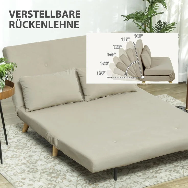 HOMCOM Schlafsofa Schlafsessel, Klappsessel mit Bettfunktion, Klappbarer Relaxsessel in Samtoptik 1 Teile, bis 250 kg belastbar, für Wohnzimmer, Beige – Bild 5
