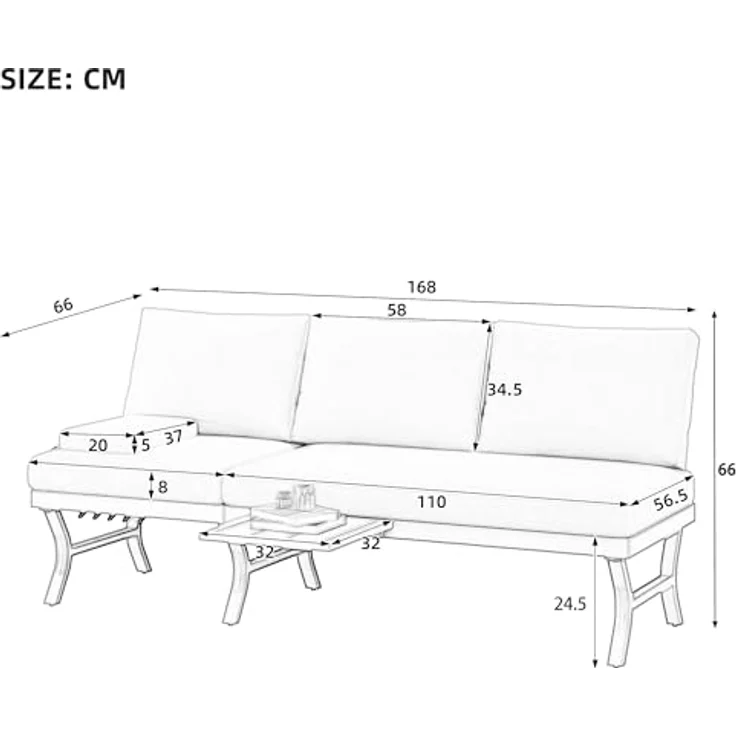 Ball & Cast Gartenlounge Set, Outdoor Sofa 3-Sitzer mit Verstellbarer Kippfunktion, für Garten, Terrasse & Balkon, Grün – Bild 2
