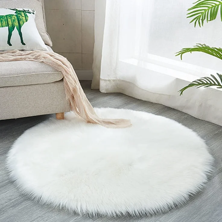 HEQUN Faux Lammfell Schaffell Teppich, Lammfellimitat Teppich Longhair Fell Optik Nachahmung Wolle Bettvorleger Sofa Matte (60x60 cm, Weiße) – Bild 5