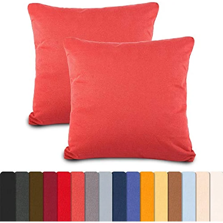 aqua-textil Classic Line Baumwoll Kissenbezug 2er-Set 60x60 kirschrot e Kissen Bezug Reißverschluss Jersey Kissenhülle – Bild 3
