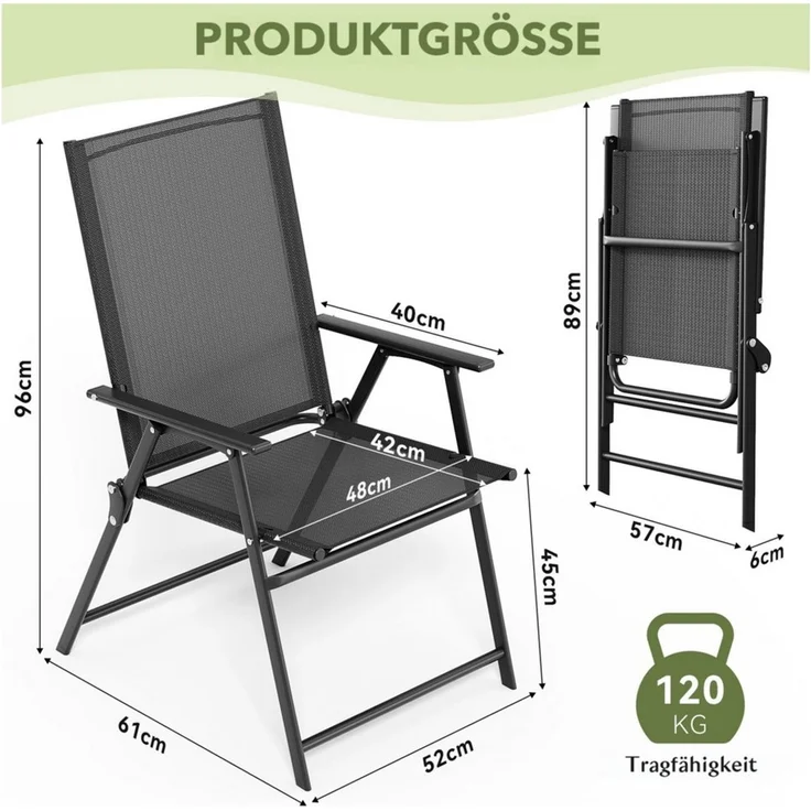TLGREEN Klappstuhl Eisen-Gartenstuhl mit atmungsaktivem Teslin-Gewebe, (Armlehnen & hoher Rückenlehne, allwettertauglich, 4 St), – für Garten, Pool, Camping – Bild 3
