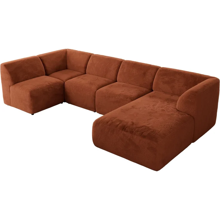 Modulares XXL-Ecksofa MODARO 5M, U-Form, Wohnlandschaft, 5-teilig, freistehend, Wohnzimmer Couch, HR-Schaumstoff - Orange Plüsch - Rechts – Bild 8