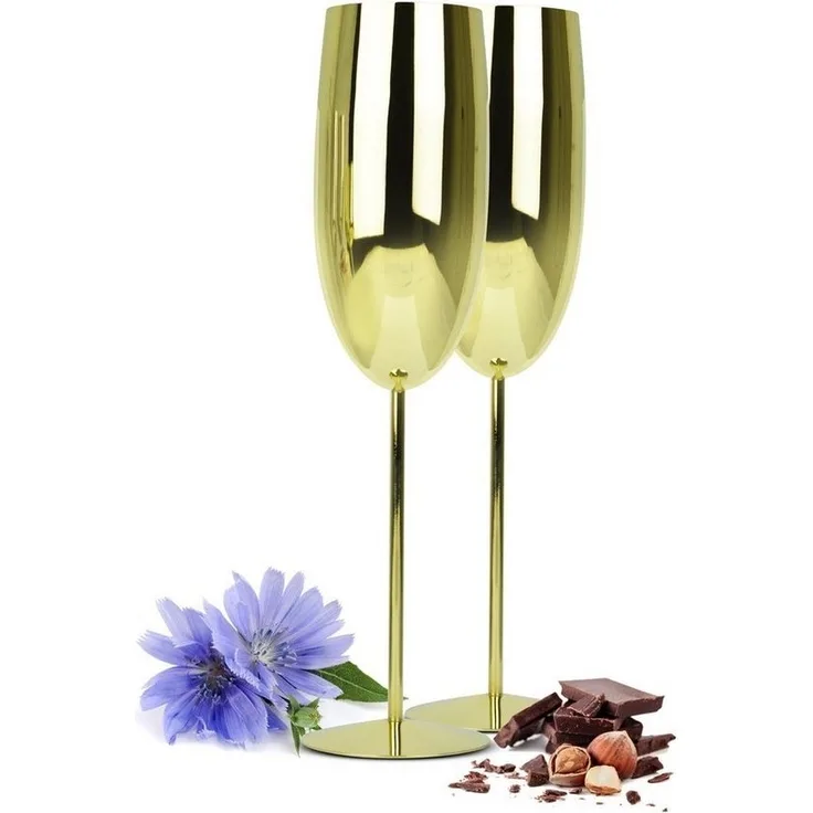 2 Sektgläser 270ml Edelstahl Gold Sektkelche Champagner Sektglas Proseccoglas