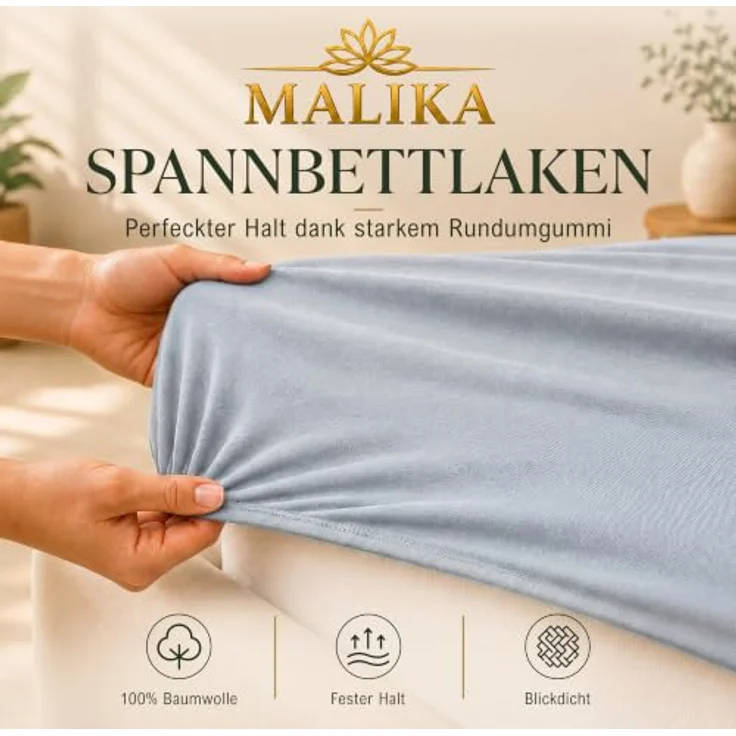 MALIKA® Spannbettlaken Doppelpack 90x200cm - 100x200cm, Baumwolle Jersey, passend für Matratzenhöhe bis 28 cm, Oeko-Tex zertifiziert – Bild 4