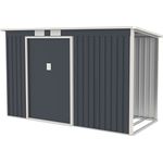 Juskys Metall Gerätehaus M mit Holzunterstand rechts, Schiebetür, Lüftungsgitter, Fundament - Geräteschuppen Gartenhaus Metallgerätehaus Holzregal