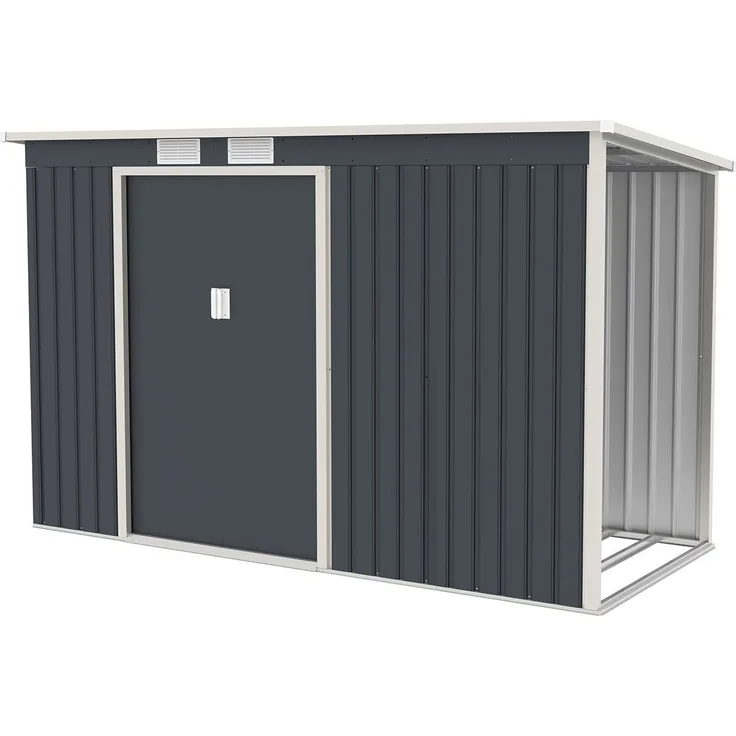 Juskys Metall Gerätehaus M mit Holzunterstand rechts, Schiebetür, Lüftungsgitter, Fundament - Geräteschuppen Gartenhaus Metallgerätehaus Holzregal
