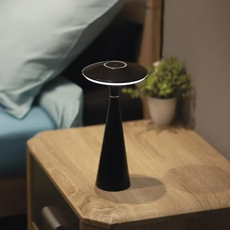 EMOS LED Akku-Tischlampe JASON, 2,2W, 180lm, 2200mAh Li-Ion Akku, 50h Leuchtdauer, dimmbar, einstellbare Lichtfarbe, schwarz, IP44, 1,5m USB-Kabel