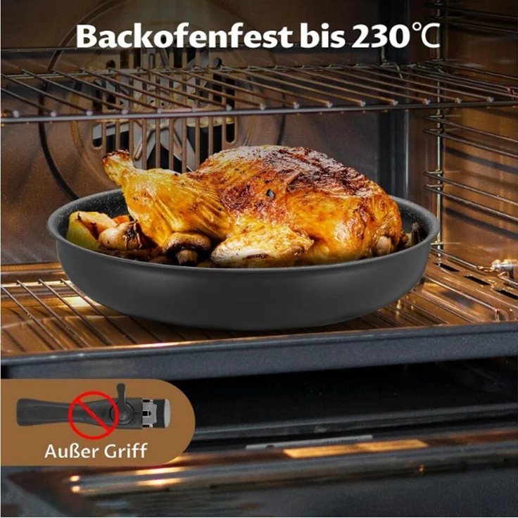 Gotoll Pfannen-Set mit abnehmbarem Griff und Antihaftbeschichtung, Aluminium (Set, 3-tlg, Pfanne Ø20/24/28 cm), für alle Herdarten geeignet, ergonomischer Kunststoffgriff – Bild 2