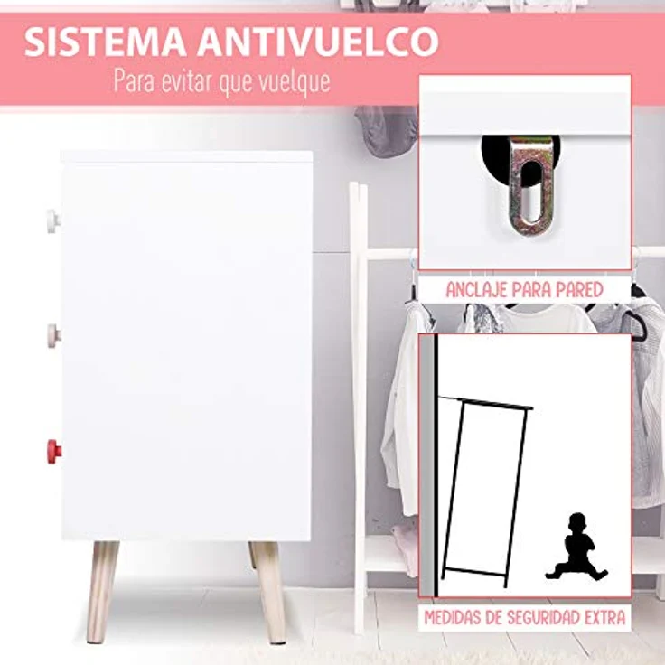 HOMCOM Kommode für Kinder, Holz, rosa, 90 x 42 x 80 cm – Bild 7