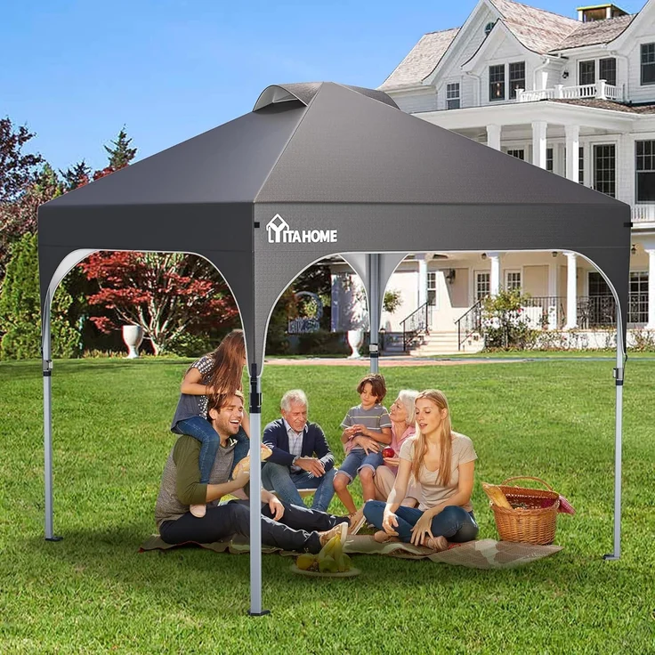 YITAHOME 3X3 wasserdichte Pavillon Faltpavillon, Faltbarer Pop up Pavillon Outdoor Anti-UV Gartenpavillon Höhenverstellbarfür Alle Jahreszeiten Für Party Camping Märkte Pool Festival, Dunkelgrau – Bild 2
