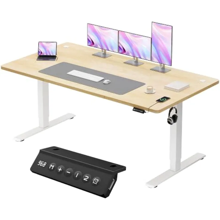 JUMMICO 180x80cm Höhenverstellbarer Schreibtisch, USB-Anschluss, 2 Höhen Memory-Funktion, Anti-Kollisions, Erinnerungsfunktion