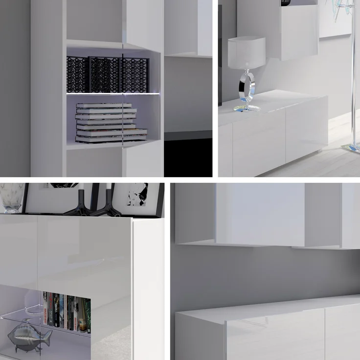 Wohnwand Calabrini I (Farbe: Nuss Warmia, mit blauer LED Beleuchtung) – Bild 5