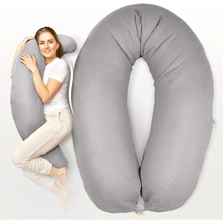 sei Design XXL Stillkissen 190x30 Öko-Tex | Ergonomisches Schwangerschaftskissen Lagerungkissen @extra leise Füllung. Bezug 100% Baumwolle – Bild 2