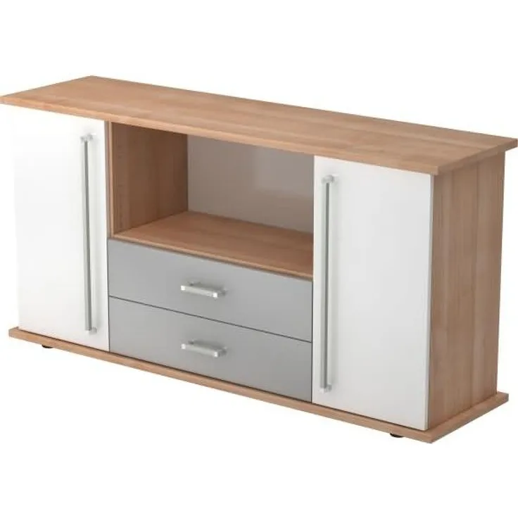 Sideboard 2 Türen, 2 Schübe CE Nussbaum / Weiß