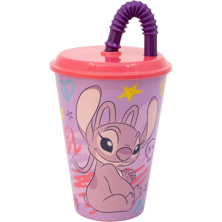 Disney Stitch Angel Kinderbecher 430 ml Tumbler mit Deckel und Strohhalm – Bild 1