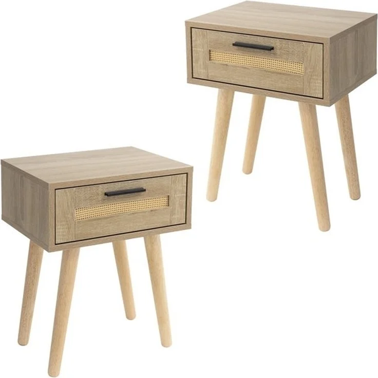 ML-DESIGN Nachttisch 2er Set Nachtkommode Nachtschrank Nachtkonsole für Schlafzimmer (2-St), Beistelltisch Rattan mit 1x Schublade, laminierte Spannplatte Eiche – Bild 4