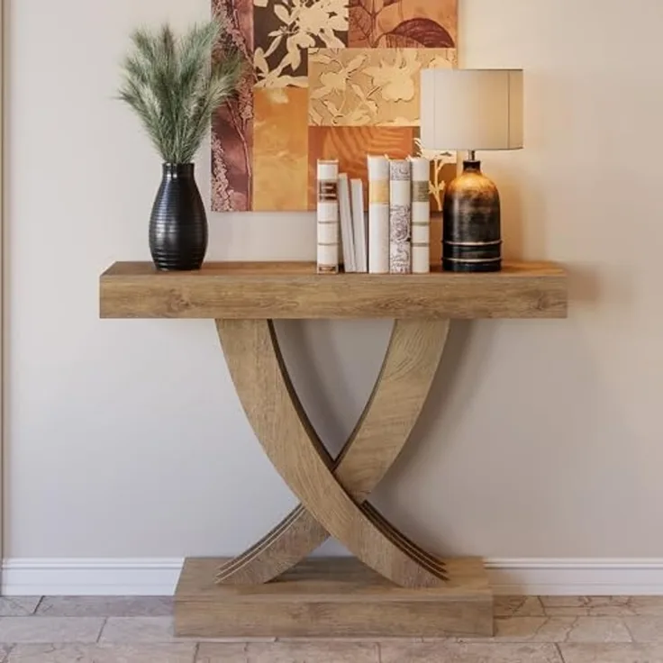 LITTLE TREE 43,3-Zoll-Flurtisch, Konsolentisch aus Holz im Landhausstil hinter dem Sofa, rechteckiger Sofatisch für Eingang, Flur, Wohnzimmer, Foyer, braun