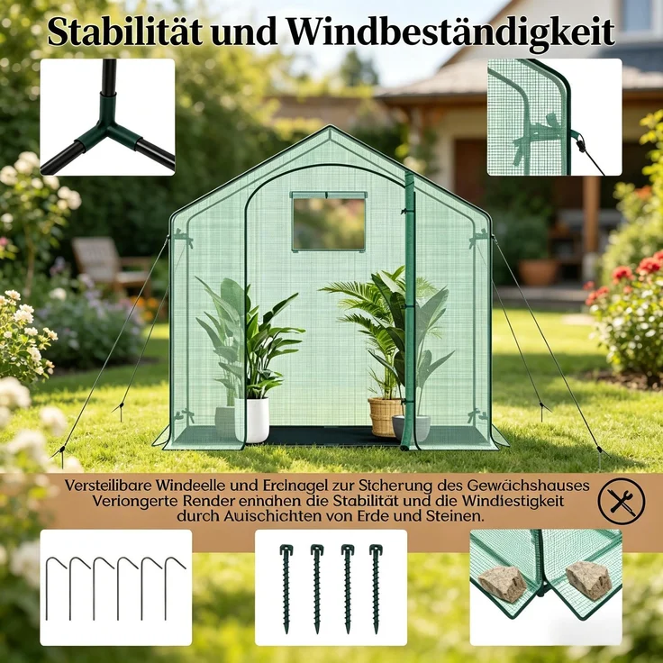 Wohnora-Chic Gewächshaus,Terrasse Gewächshaus,Gewächshaus mit Roll-Up Bogen Reißverschlusstür,Pflanze Winterzelt,Gewächshaus im Freien,H 200cm x T 200cm x B 80cm,Grün – Bild 2
