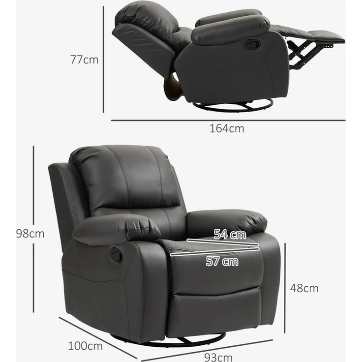 HOMCOM Relaxsessel 135° neigbar, mit Fußstütze, belastbar bis 150 kg (Fernsehsessel, 1-St, Liegesessel), für Wohnzimmer, Schwarz – Bild 3