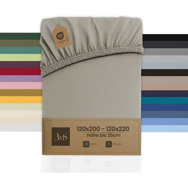 Jersey Spannbettlaken dunkelgrau 120x200 cm Höhe bis 25cm – Bild 1